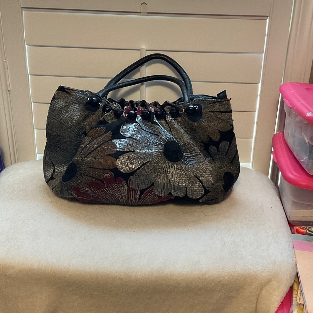 Chic Black and Silver Floral Shoulder Bag